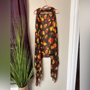#728 Boutique pumpkin and leaves lightweight scarf cardigan size small